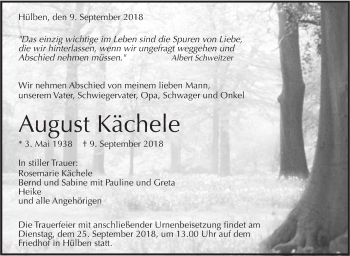 Traueranzeige von August Kächele von Alb-Bote/Metzinger-Uracher Volksblatt