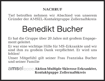 Traueranzeige von Benedikt Bucher von Hohenzollerische Zeitung