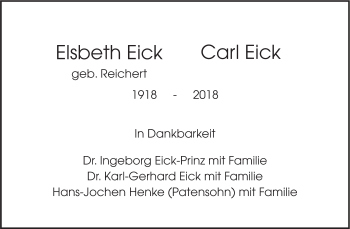 Traueranzeige von Carl Eick von SÜDWEST PRESSE Ausgabe Ulm/Neu-Ulm