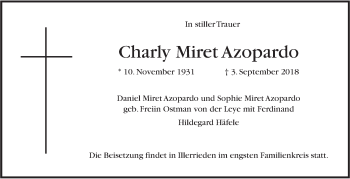 Traueranzeige von Charly Miret Azopardo von Illertal Bote