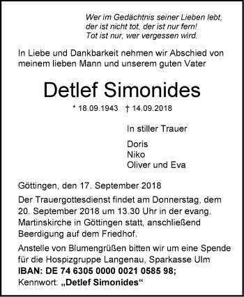 Traueranzeige von Detlef Simonides von SÜDWEST PRESSE Ausgabe Ulm/Neu-Ulm