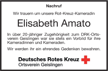 Traueranzeige von Elisabeth Amato von Geislinger Zeitung