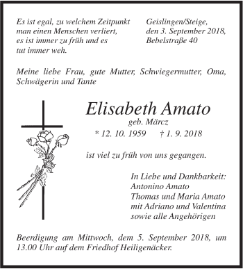 Traueranzeige von Elisabeth Amato von Geislinger Zeitung