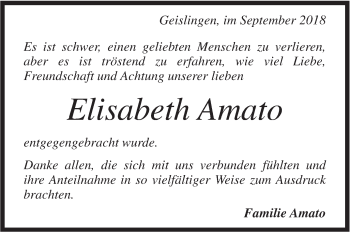 Traueranzeige von Elisabeth Amato von Geislinger Zeitung