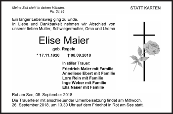 Traueranzeige von Elise Maier von Hohenloher Tagblatt