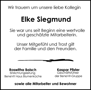 Traueranzeige von Elke Siegmund von Hohenzollerische Zeitung