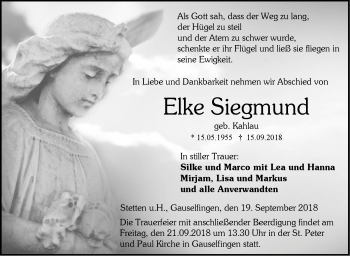 Traueranzeige von Elke Siegmund von Hohenzollerische Zeitung