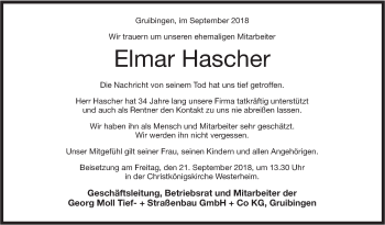 Traueranzeige von Elmar Hascher von NWZ Neue Württembergische Zeitung/Geislinger Zeitung