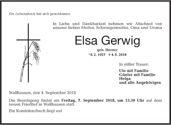 Traueranzeige von Elsa Gerwig von Hohenloher Tagblatt