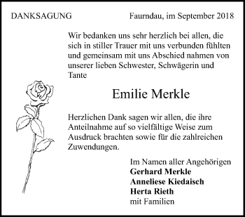 Traueranzeige von Emilie Merkle von NWZ Neue Württembergische Zeitung