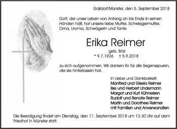 Traueranzeige von Erika Reimer von Rundschau Gaildorf