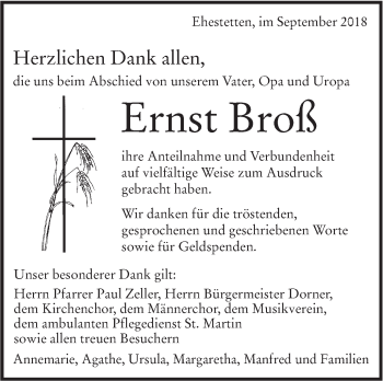 Traueranzeige von Ernst Broß von Alb-Bote/Metzinger-Uracher Volksblatt