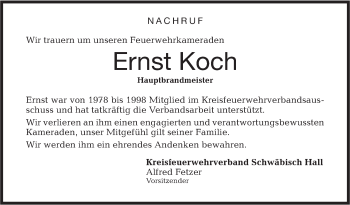 Traueranzeige von Ernst Koch von Rundschau Gaildorf