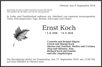 Traueranzeige von Ernst Koch von Rundschau Gaildorf