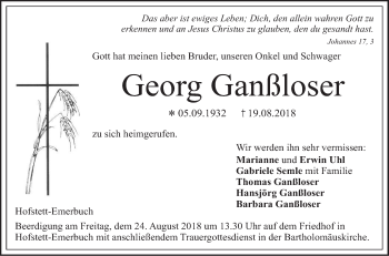 Traueranzeige von Georg Ganßloser von Geislinger Zeitung