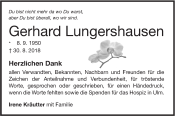 Traueranzeige von Gerhard Lungershausen von NWZ Neue Württembergische Zeitung