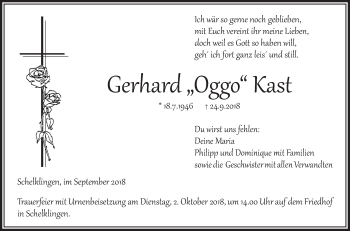 Traueranzeige von Gerhard Oggo Kast von Ehinger Tagblatt