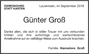 Traueranzeige von Günter Groß von NWZ Neue Württembergische Zeitung