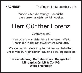 Traueranzeige von Günther Lorenz von SÜDWEST PRESSE Ausgabe Ulm/Neu-Ulm