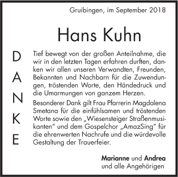 Traueranzeige von Hans Kuhn von Geislinger Zeitung