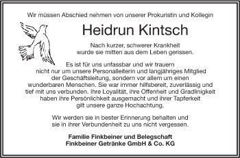 Traueranzeige von Heidrun Kintsch von SÜDWEST PRESSE Ausgabe Ulm/Neu-Ulm