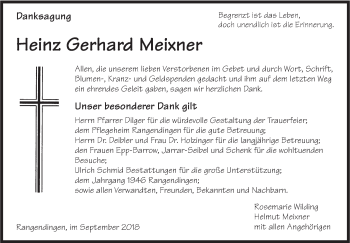 Traueranzeige von Heinz Gerhard Meixner von Hohenzollerische Zeitung