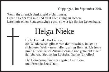 Traueranzeige von Helga Nieke von NWZ Neue Württembergische Zeitung