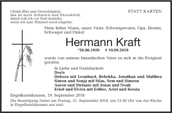 Traueranzeige von Hermann Kraft von Hohenloher Tagblatt