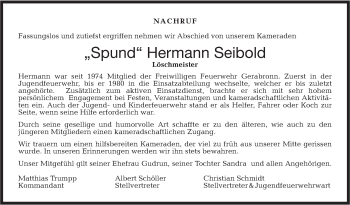 Traueranzeige von Hermann Seibold von Hohenloher Tagblatt