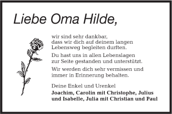 Traueranzeige von Hilde  von Hohenloher Tagblatt