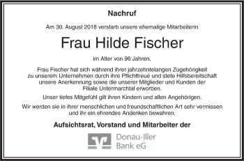 Traueranzeige von Hilde Fischer von Ehinger Tagblatt