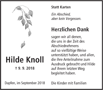 Traueranzeige von Hilde Knoll von Alb-Bote/Metzinger-Uracher Volksblatt