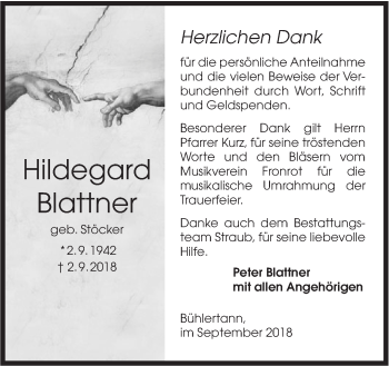 Traueranzeige von Hildegard Blattner von Haller Tagblatt