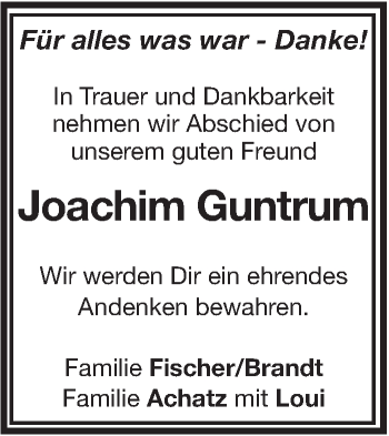 Traueranzeige von Joachim Guntrum von NWZ Neue Württembergische Zeitung