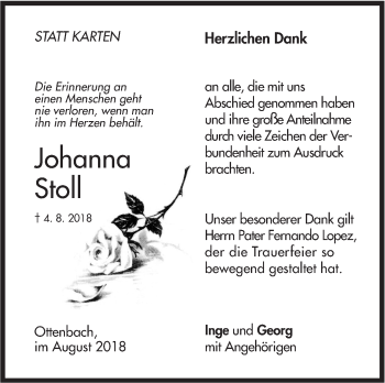 Traueranzeige von Johanna Stoll von NWZ Neue Württembergische Zeitung/Geislinger Zeitung