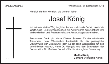 Traueranzeige von Josef König von NWZ Neue Württembergische Zeitung