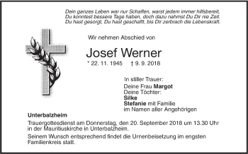 Traueranzeige von Josef Werner von Illertal Bote