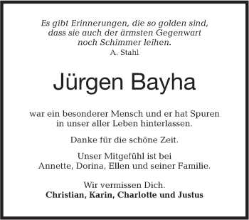 Traueranzeige von Jürgen Bayha von Haller Tagblatt