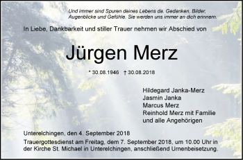 Traueranzeige von Jürgen Merz von SÜDWEST PRESSE Ausgabe Ulm/Neu-Ulm