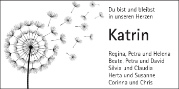 Traueranzeige von Katrin  von SÜDWEST PRESSE Ausgabe Ulm/Neu-Ulm