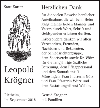 Traueranzeige von Leopold Krögner von Alb-Bote/Metzinger-Uracher Volksblatt