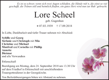 Traueranzeige von Lore Scheel von Geislinger Zeitung