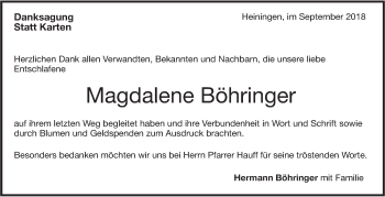 Traueranzeige von Magdalene Böhringer von NWZ Neue Württembergische Zeitung