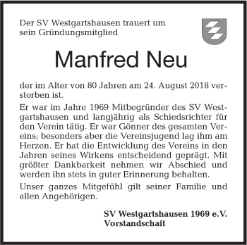 Traueranzeige von Manfred Neu von Hohenloher Tagblatt