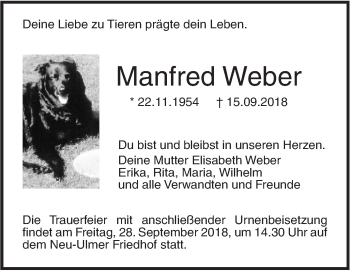 Traueranzeige von Manfred Weber von SÜDWEST PRESSE Ausgabe Ulm/Neu-Ulm