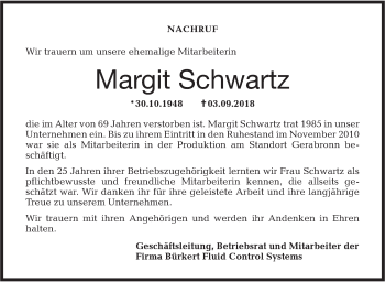 Traueranzeige von Margit Schwartz von Hohenloher Tagblatt