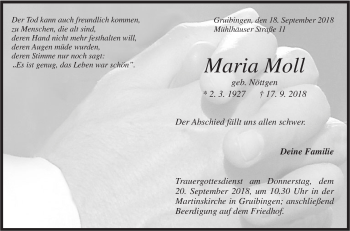 Traueranzeige von Maria Moll von NWZ Neue Württembergische Zeitung