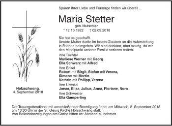 Traueranzeige von Maria Stetter von SÜDWEST PRESSE Ausgabe Ulm/Neu-Ulm