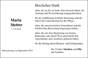 Traueranzeige von Maria Stetter von SÜDWEST PRESSE Ausgabe Ulm/Neu-Ulm