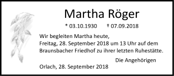 Traueranzeige von Martha Röger von Haller Tagblatt